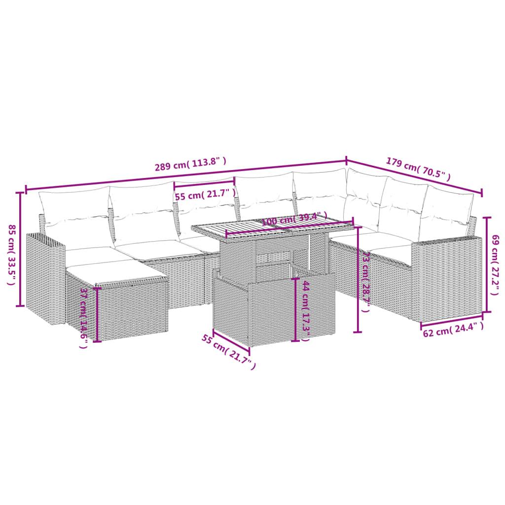 vidaXL 9-tlg. Garten-Sofagarnitur mit Kissen Schwarz Poly Rattan