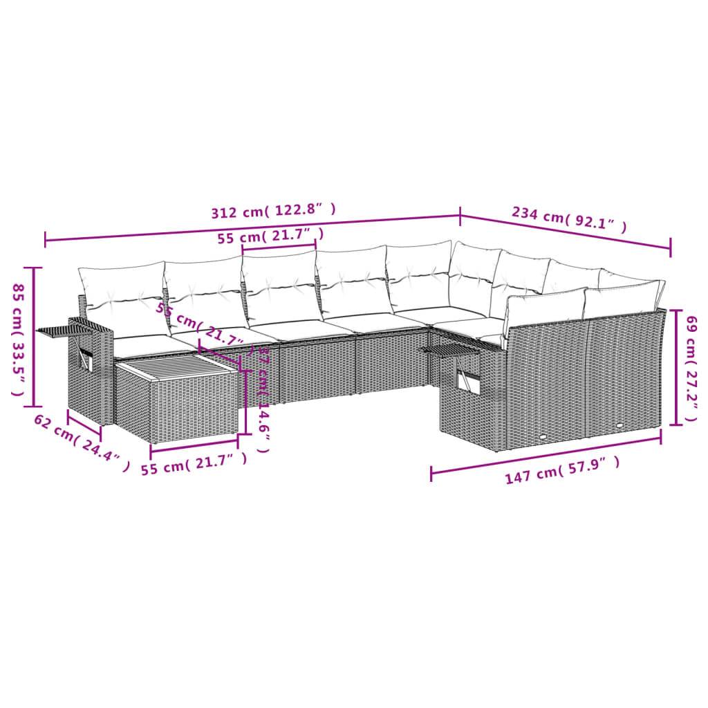 vidaXL 10-tlg. Garten-Sofagarnitur mit Kissen Beige Poly Rattan