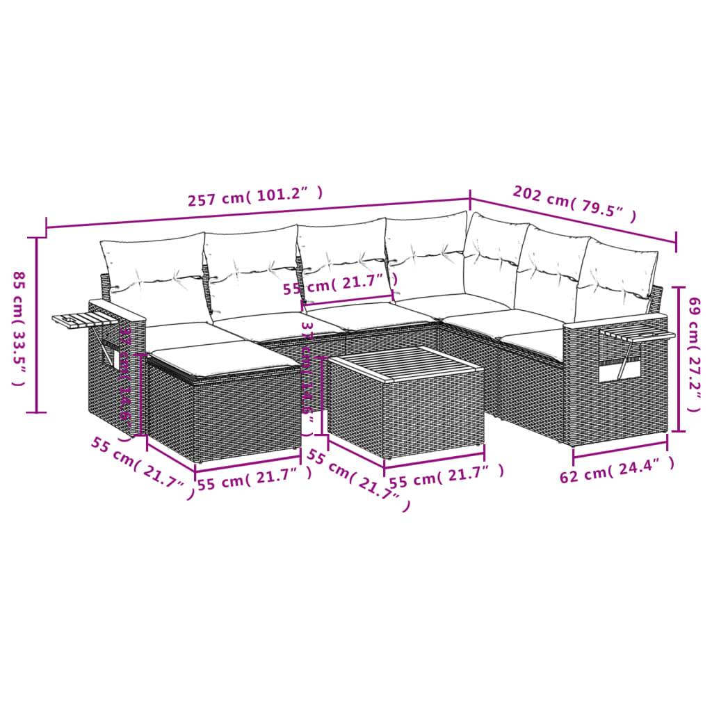 vidaXL 8-tlg. Garten-Sofagarnitur mit Kissen Schwarz Poly Rattan