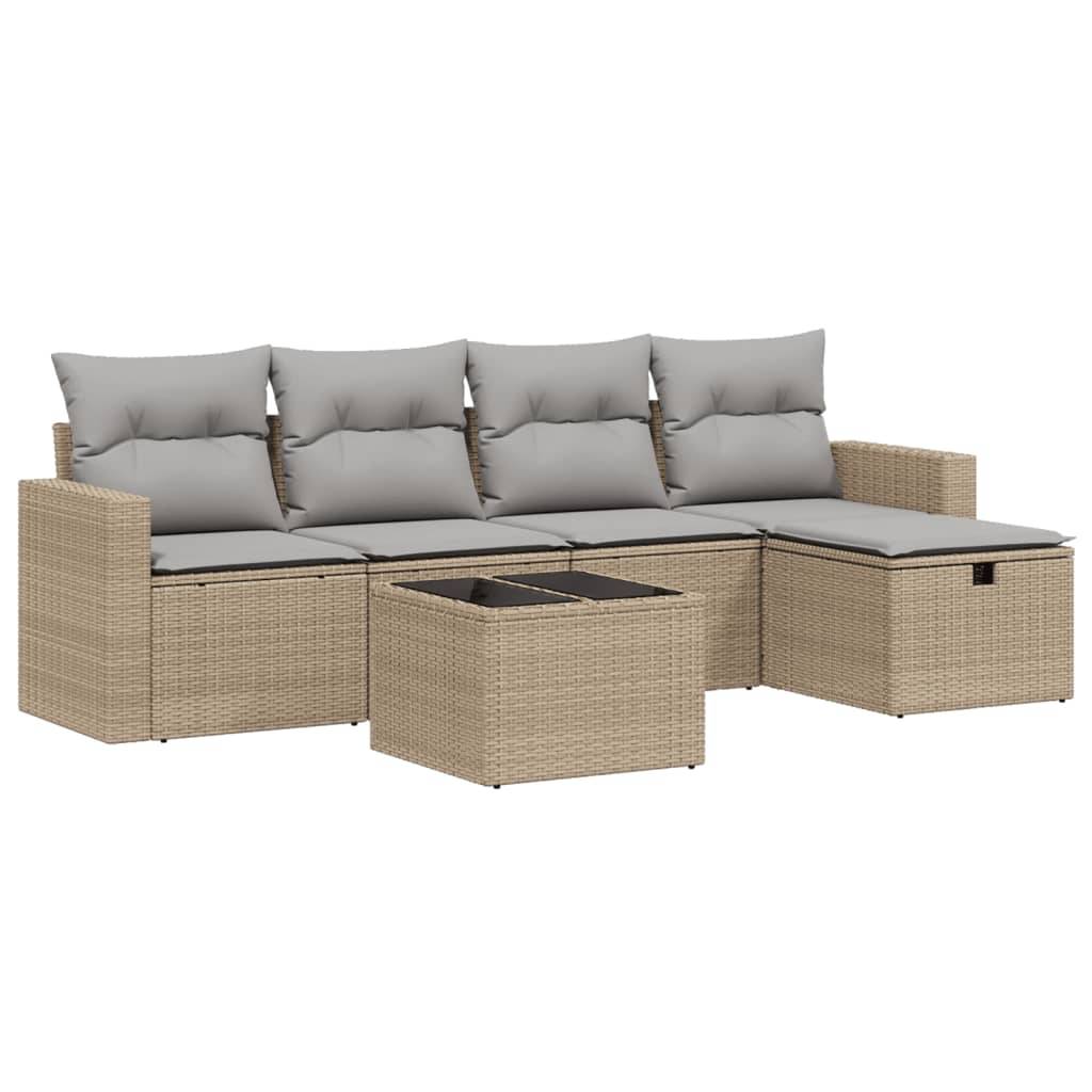 vidaXL 6-tlg. Garten-Sofagarnitur mit Kissen Beige Poly Rattan