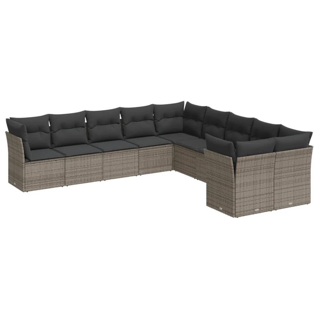vidaXL 10-tlg. Garten-Sofagarnitur mit Kissen Grau Poly Rattan