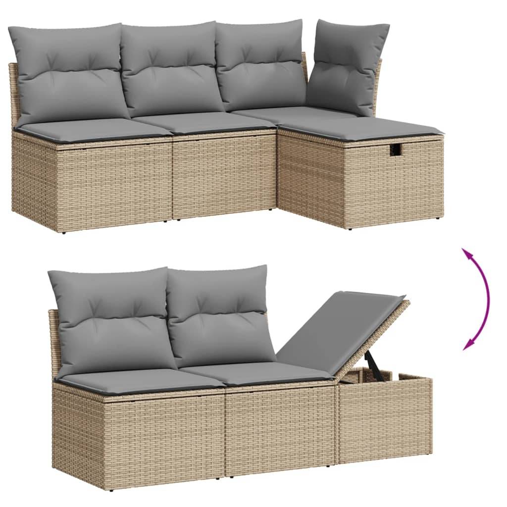 vidaXL 5-tlg. Garten-Sofagarnitur mit Kissen Beige Poly Rattan