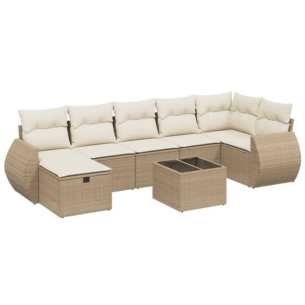 vidaXL 8-tlg. Garten-Sofagarnitur mit Kissen Beige Poly Rattan