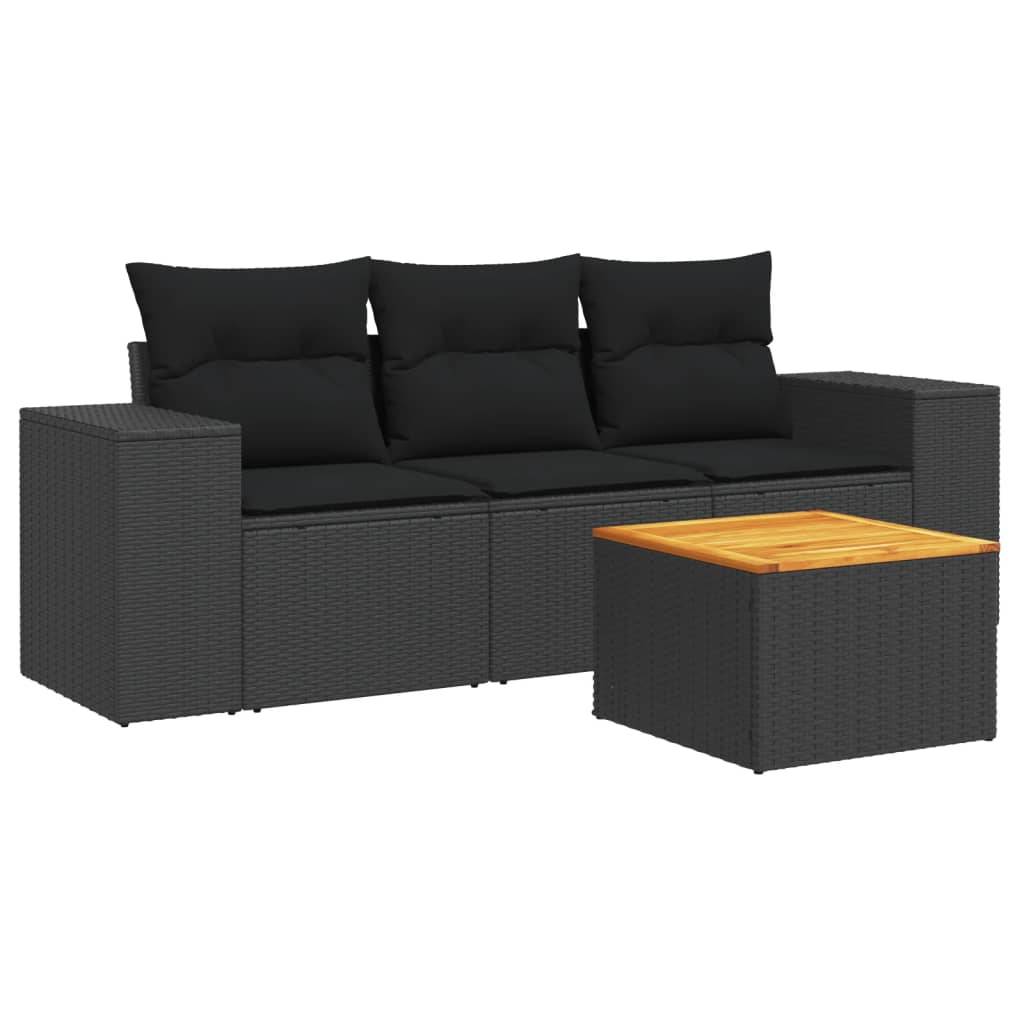 vidaXL 4-tlg. Garten-Sofagarnitur mit Kissen Schwarz Poly Rattan