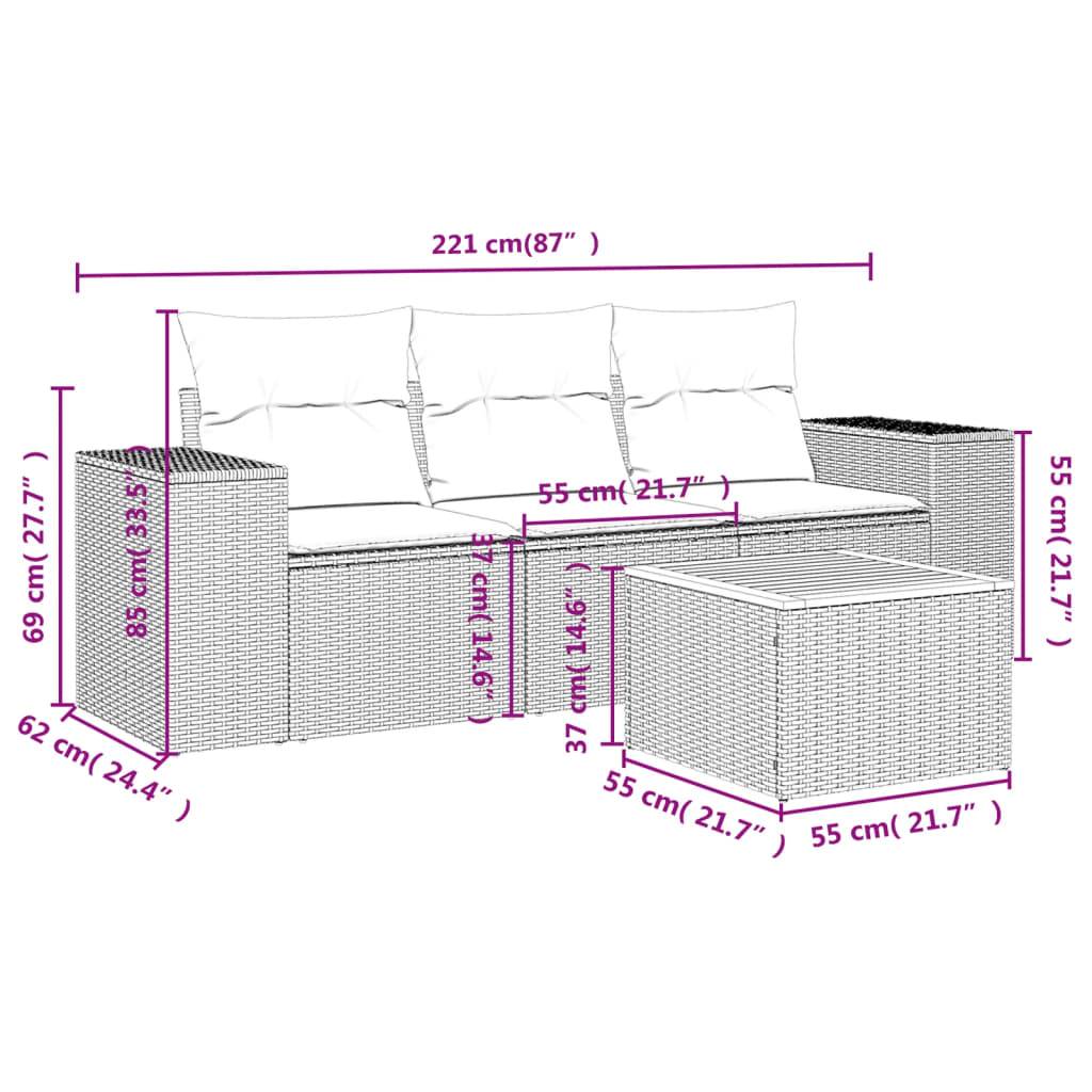 vidaXL 4-tlg. Garten-Sofagarnitur mit Kissen Schwarz Poly Rattan