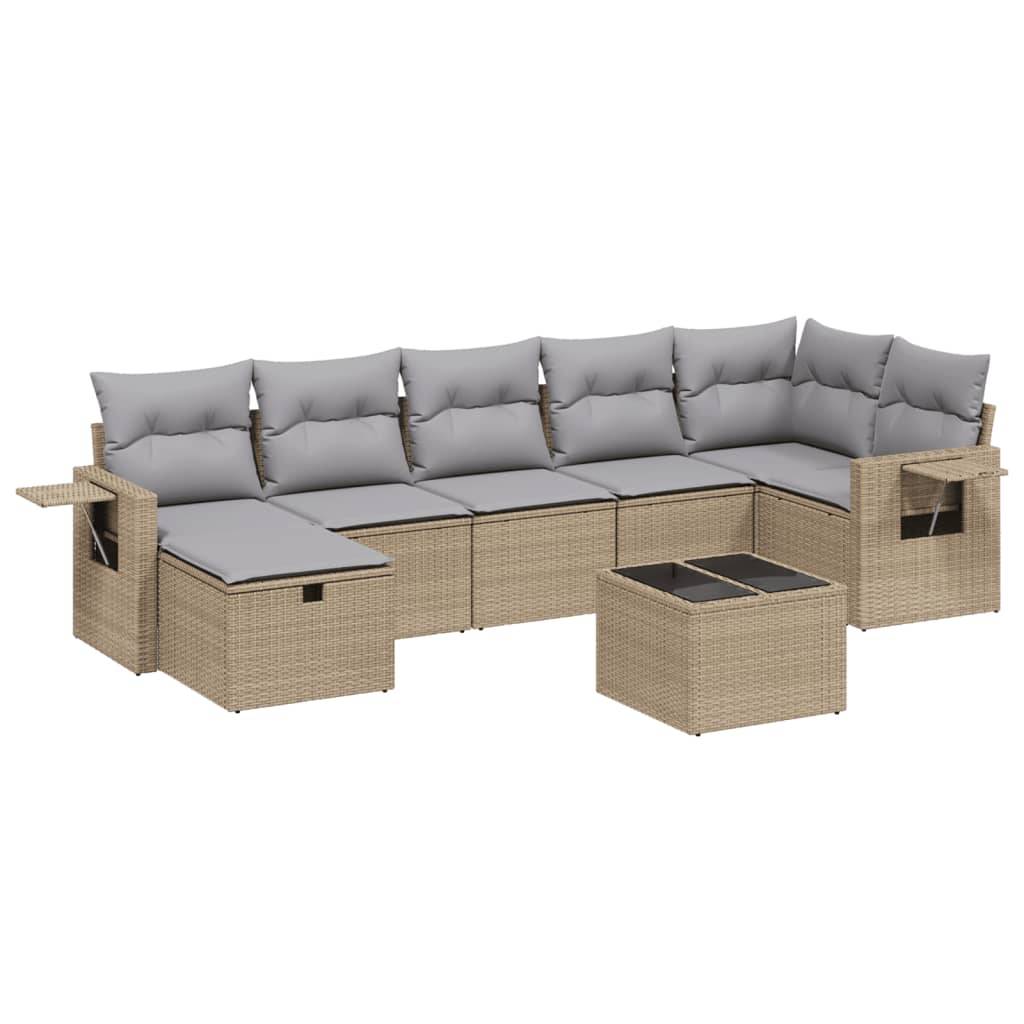 vidaXL 8-tlg. Garten-Sofagarnitur mit Kissen Beige Poly Rattan