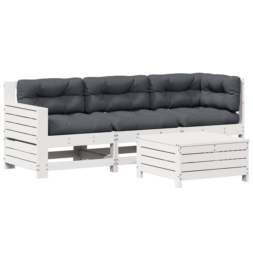 vidaXL 4-tlg. Garten-Lounge-Set mit Kissen Weiß Massivholz Kiefer