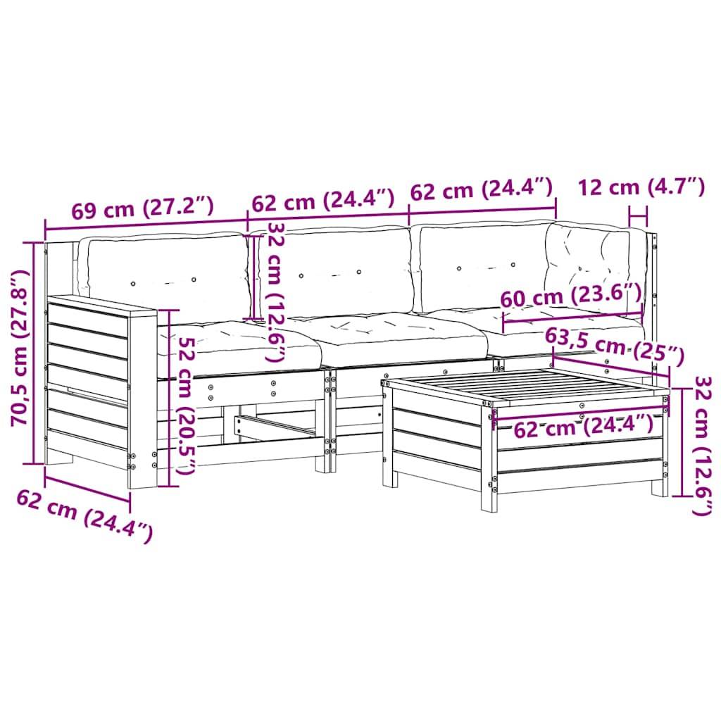 vidaXL 4-tlg. Garten-Lounge-Set mit Kissen Weiß Massivholz Kiefer