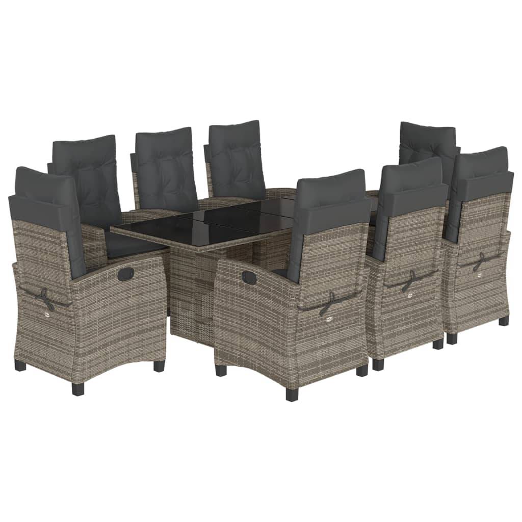 vidaXL 9-tlg. Garten-Essgruppe mit Kissen Grau Poly Rattan