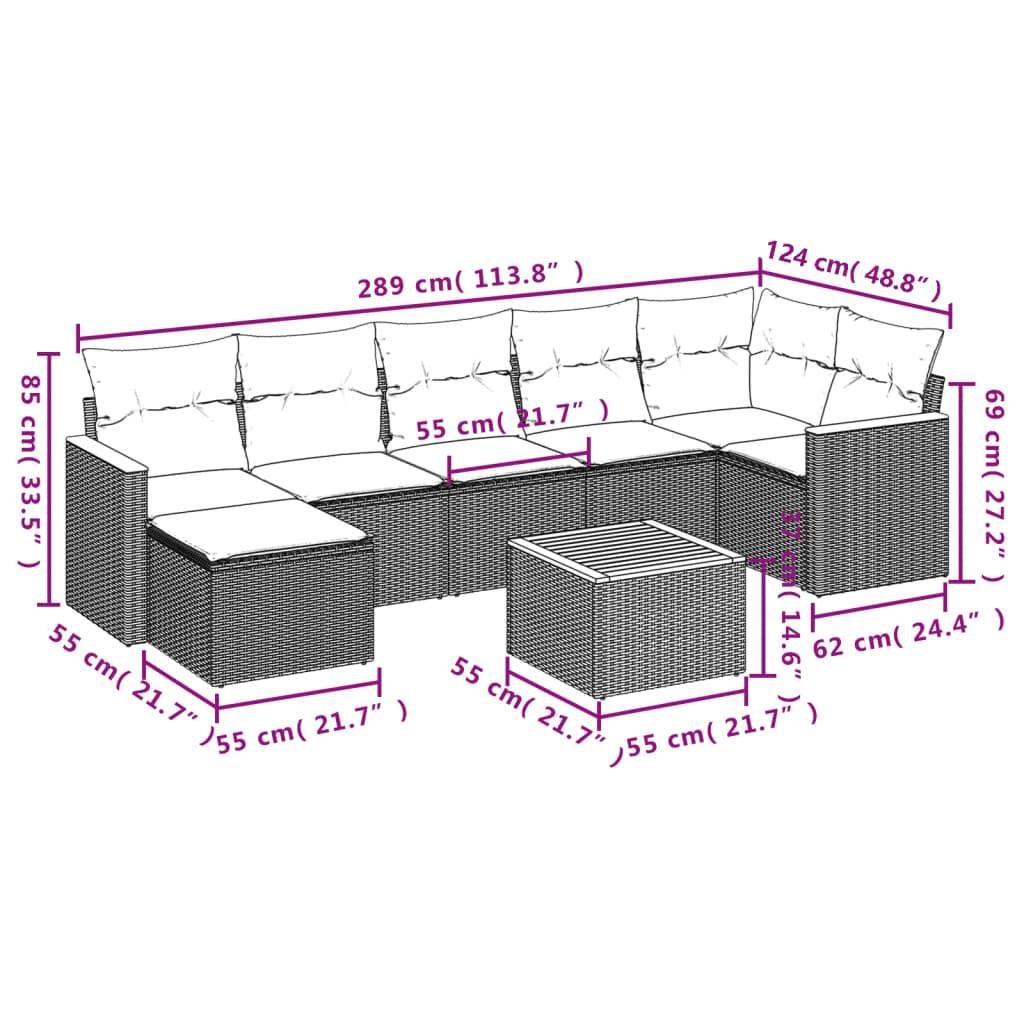 vidaXL 8-tlg. Garten-Sofagarnitur mit Kissen Schwarz Poly Rattan