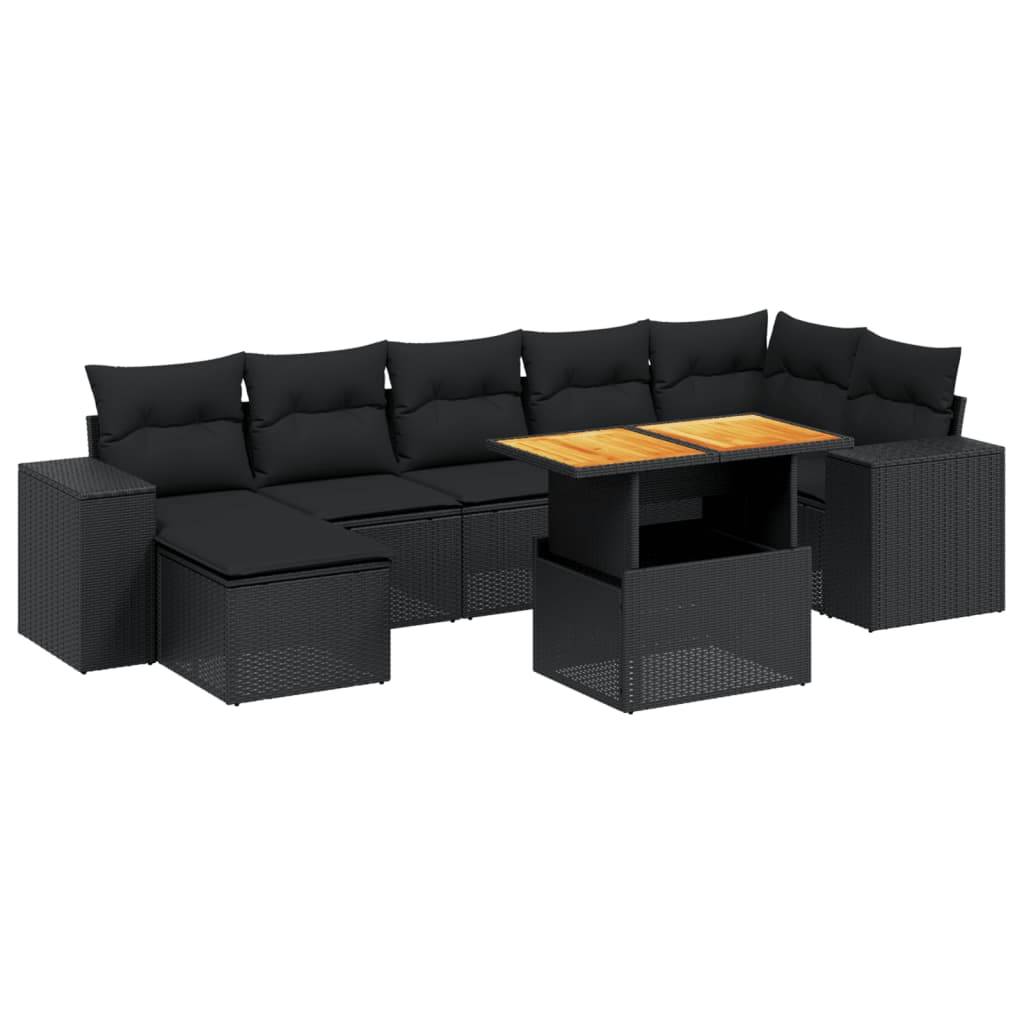 vidaXL 8-tlg. Garten-Sofagarnitur mit Kissen Schwarz Poly Rattan