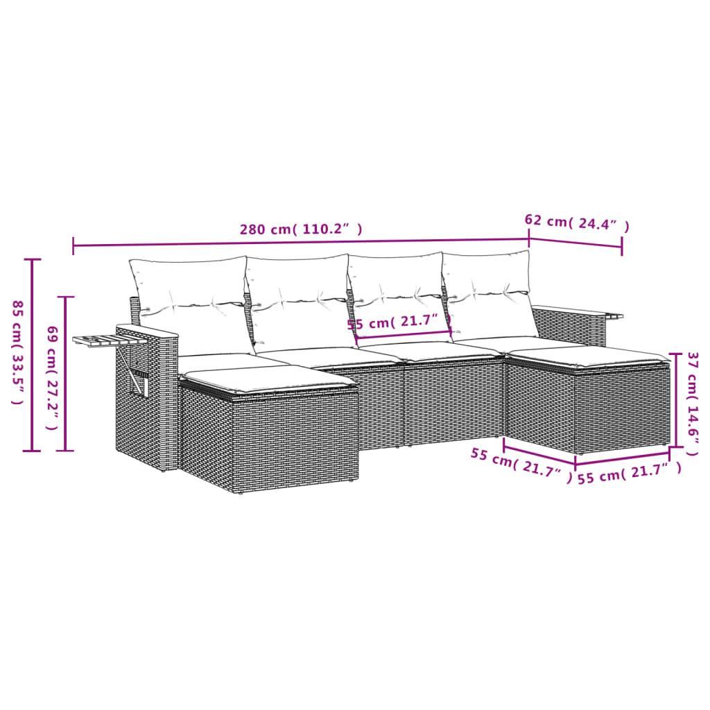 vidaXL 6-tlg. Garten-Sofagarnitur mit Kissen Grau Poly Rattan