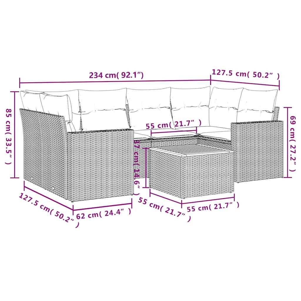 vidaXL 7-tlg. Garten-Sofagarnitur mit Kissen Schwarz Poly Rattan