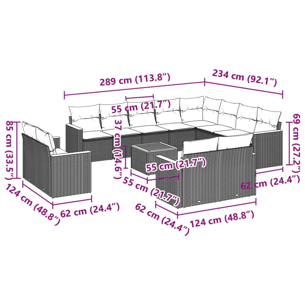 vidaXL 13-tlg. Garten-Sofagarnitur mit Kissen Schwarz Poly Rattan