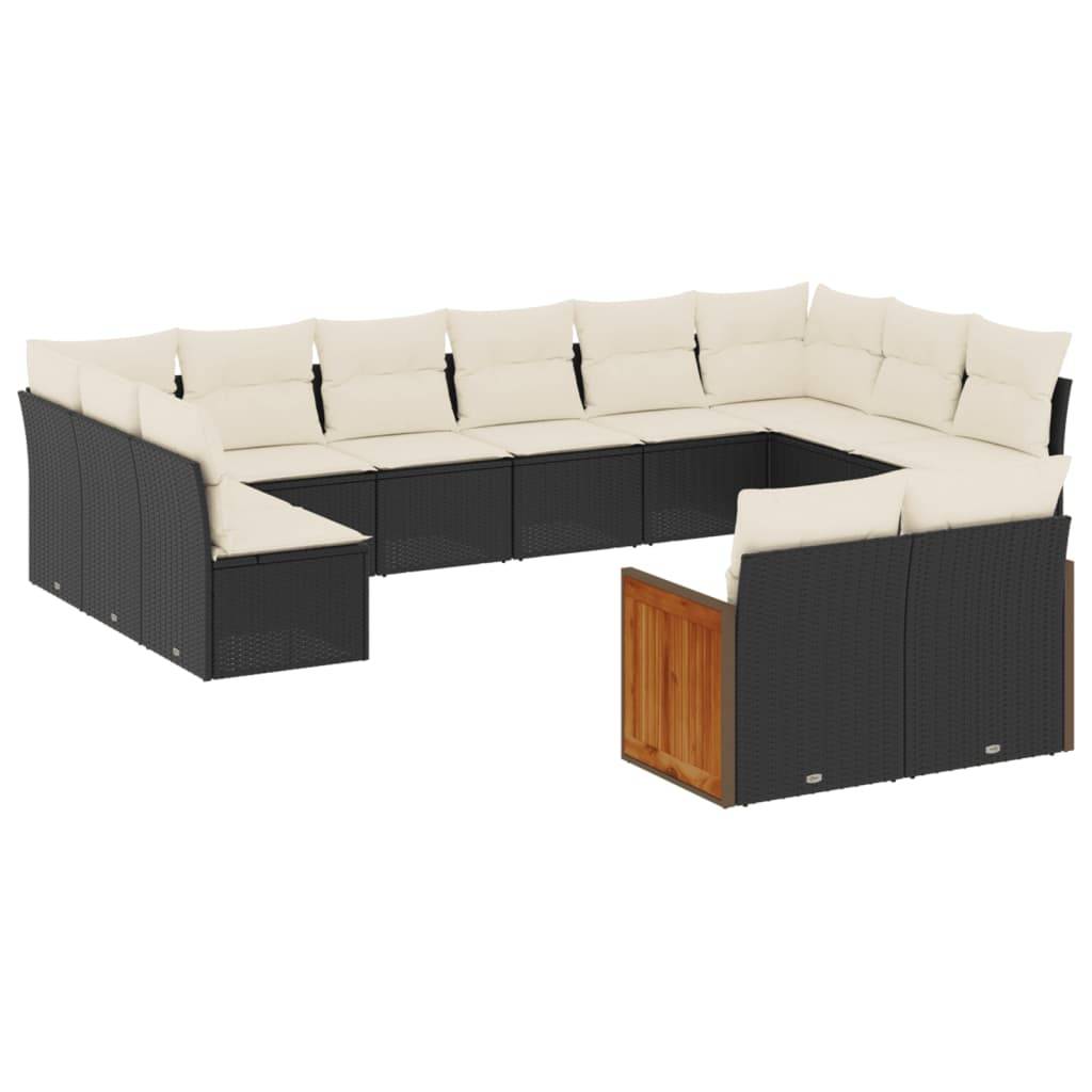 vidaXL 12-tlg. Garten-Sofagarnitur mit Kissen Schwarz Poly Rattan