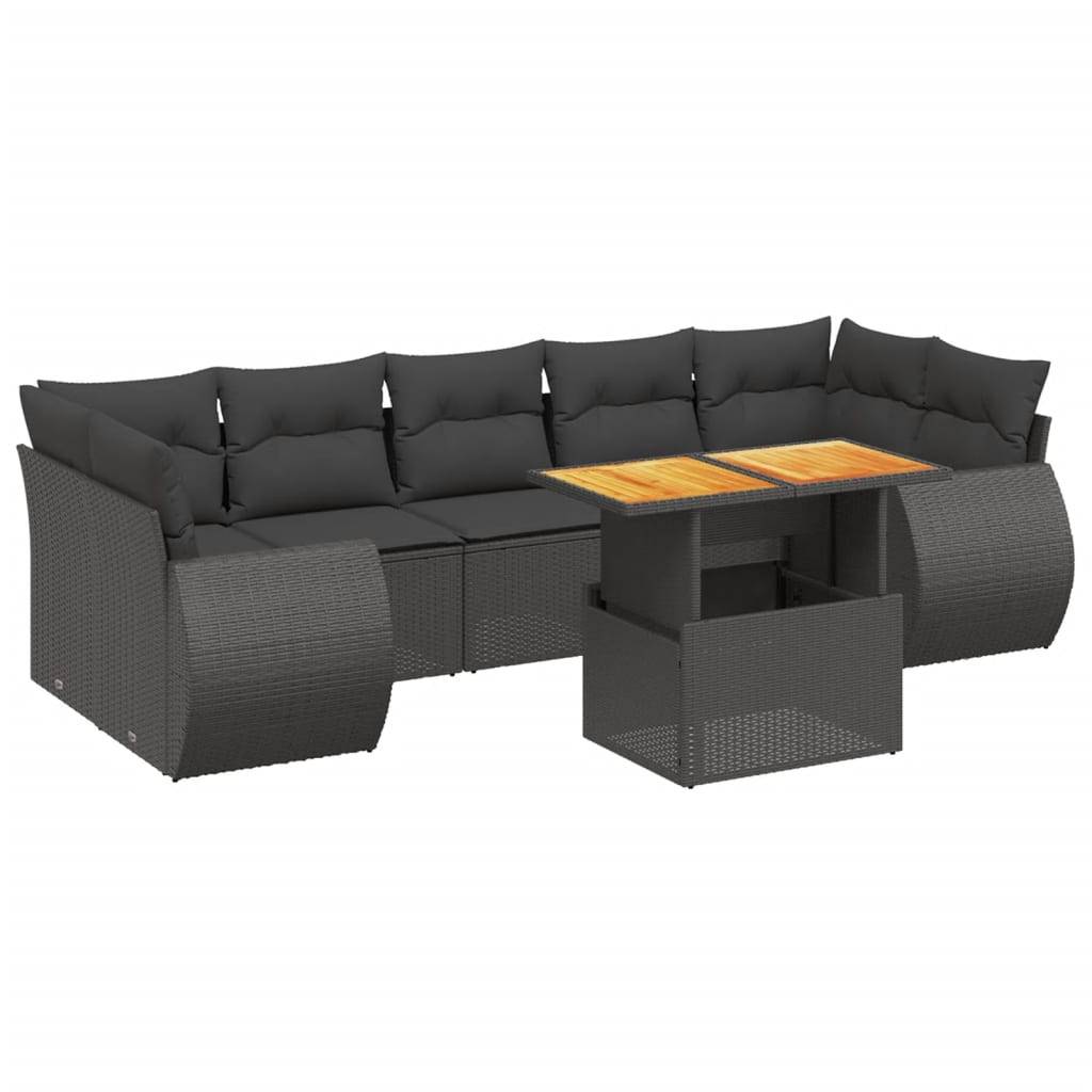 vidaXL 8-tlg. Garten-Sofagarnitur mit Kissen Schwarz Poly Rattan