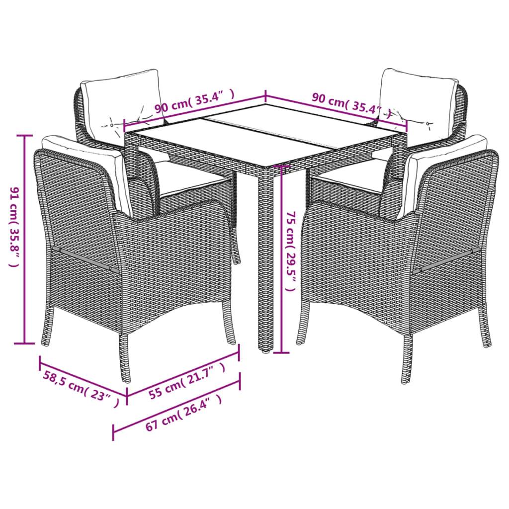 vidaXL 5-tlg. Garten-Essgruppe mit Kissen Schwarz Poly Rattan