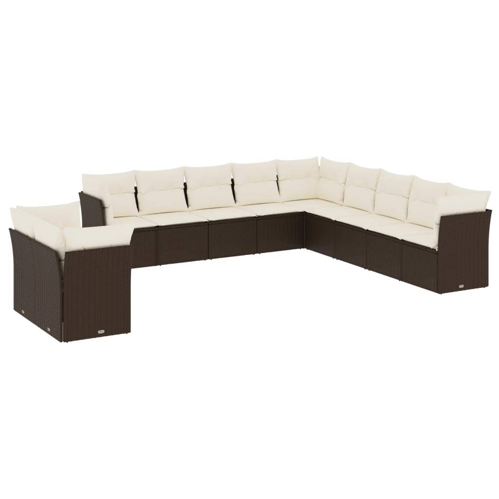 vidaXL 11-tlg. Garten-Sofagarnitur mit Kissen Braun Poly Rattan