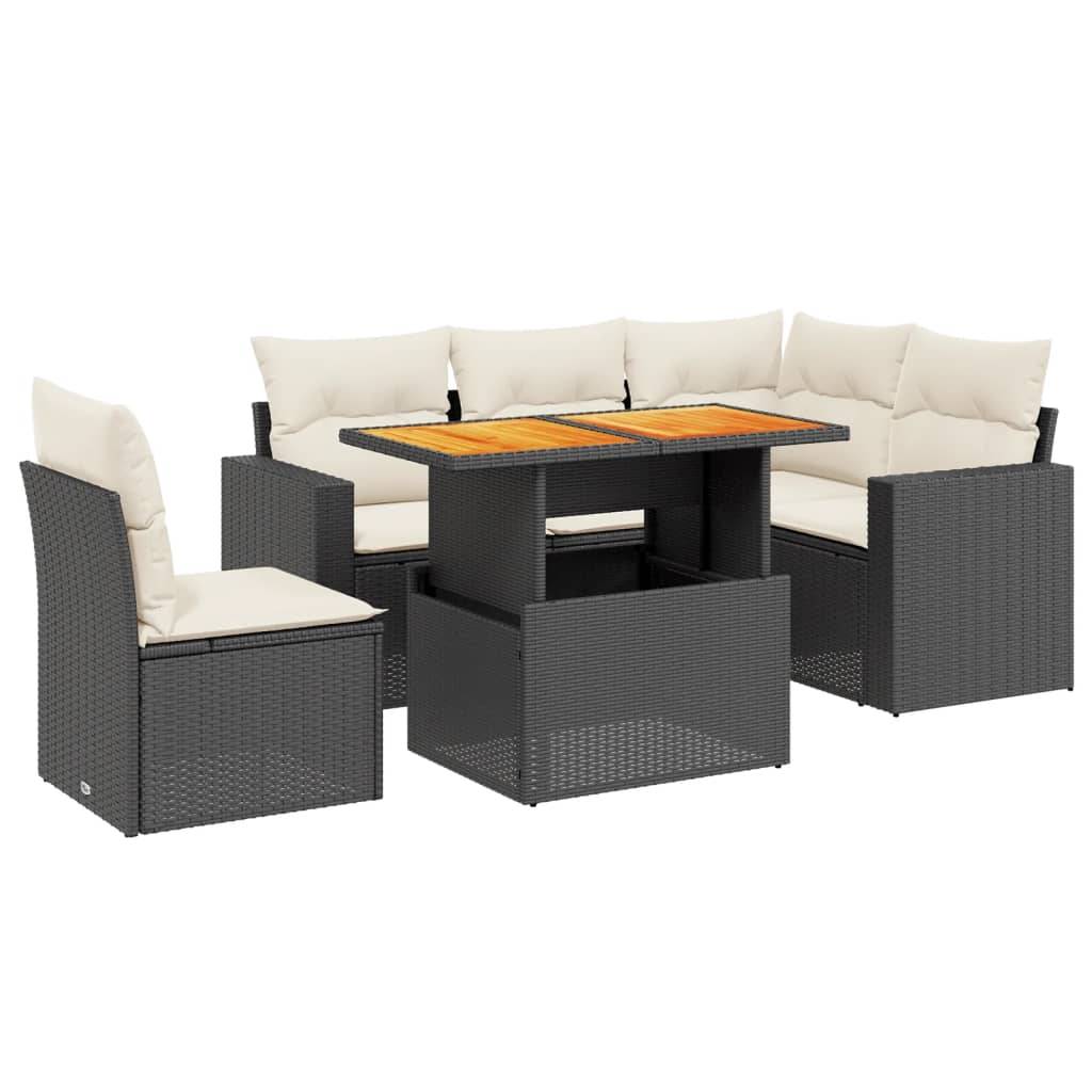 vidaXL 6-tlg. Garten-Sofagarnitur mit Kissen Schwarz Poly Rattan