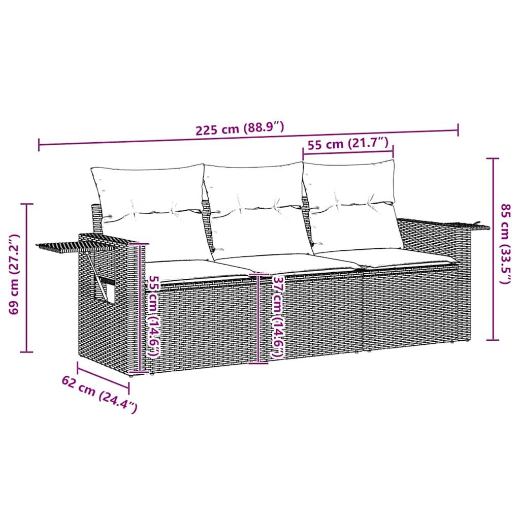 vidaXL 3-tlg. Garten-Sofagarnitur mit Kissen Braun Poly Rattan
