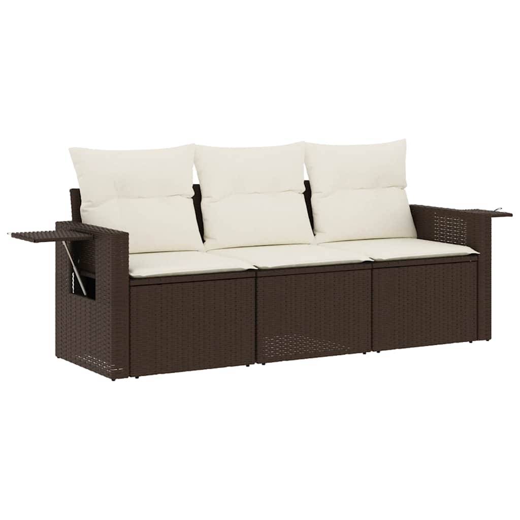 vidaXL 3-tlg. Garten-Sofagarnitur mit Kissen Braun Poly Rattan