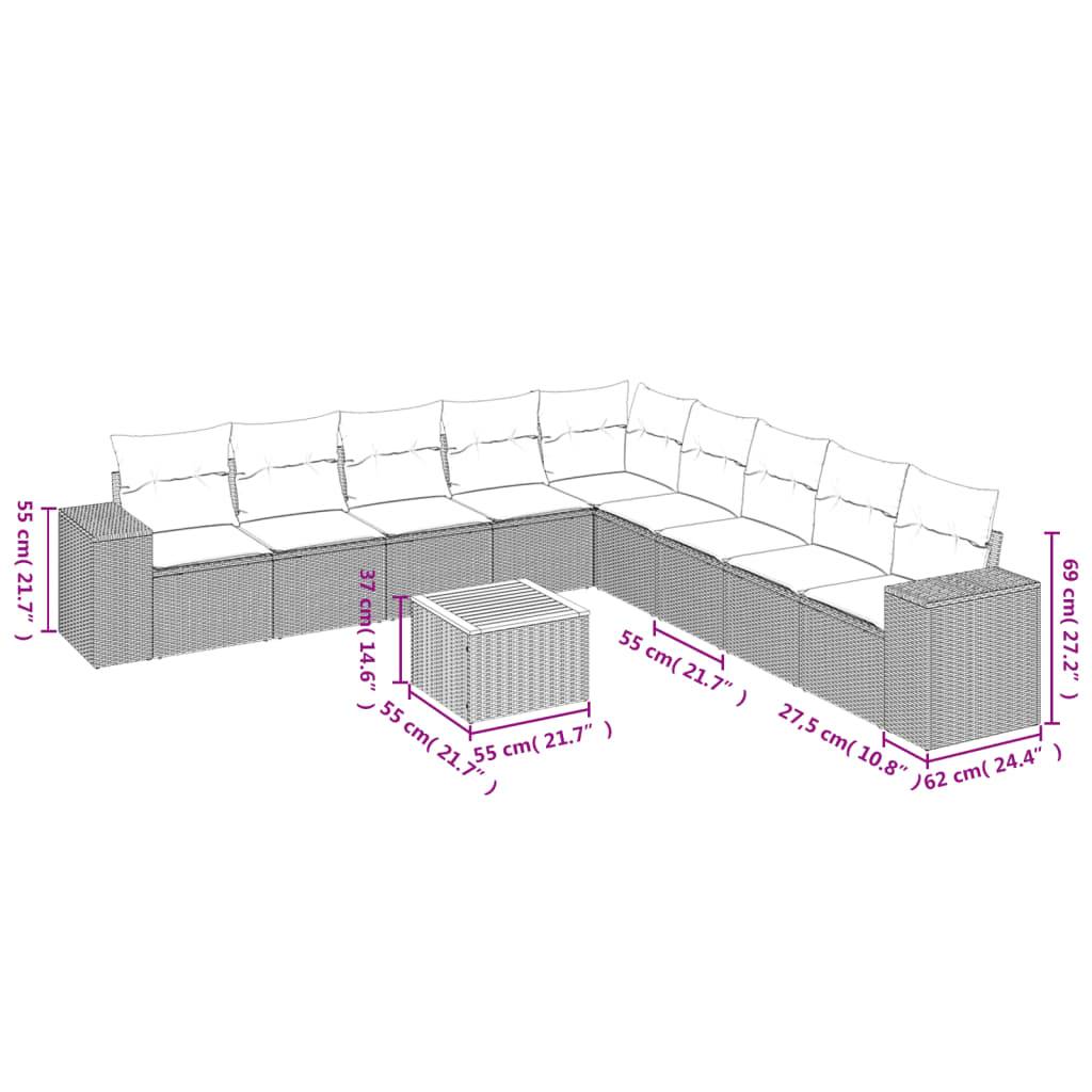 vidaXL 10-tlg. Garten-Sofagarnitur mit Kissen Beige Poly Rattan