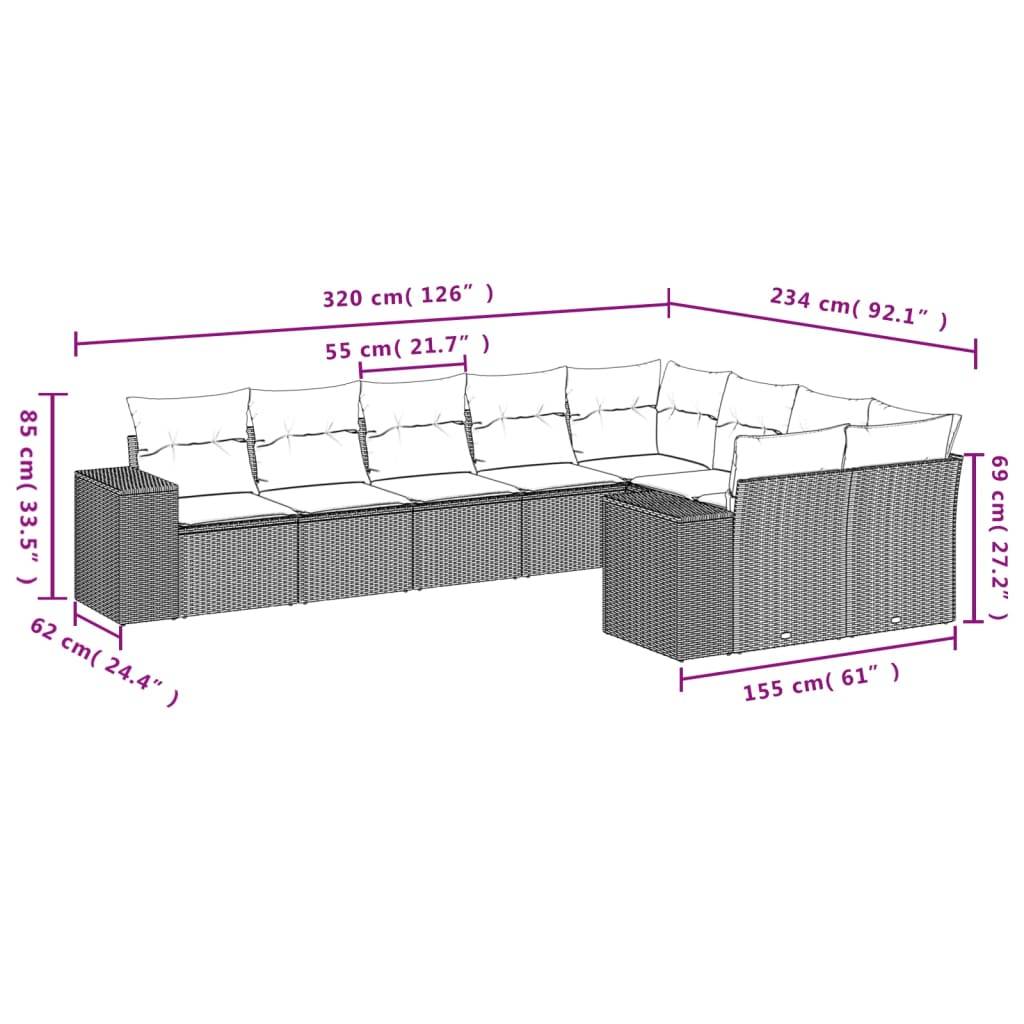 vidaXL 9-tlg. Garten-Sofagarnitur mit Kissen Grau Poly Rattan