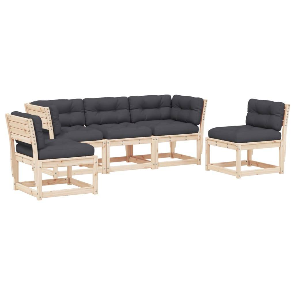 vidaXL 5-tlg. Garten-Sofagarnitur mit Kissen Massivholz Kiefer