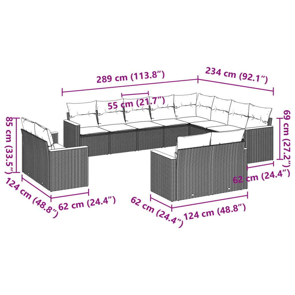 vidaXL 12-tlg. Garten-Sofagarnitur mit Kissen Schwarz Poly Rattan