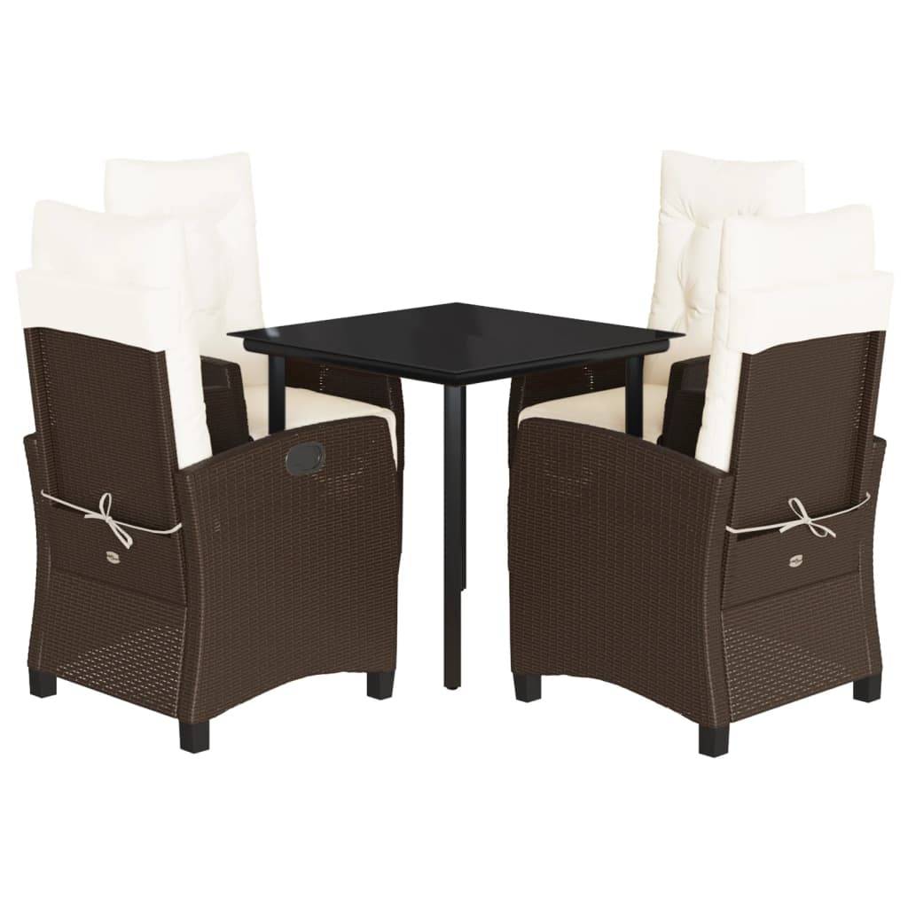 vidaXL 5-tlg. Garten-Essgruppe mit Kissen Braun Poly Rattan