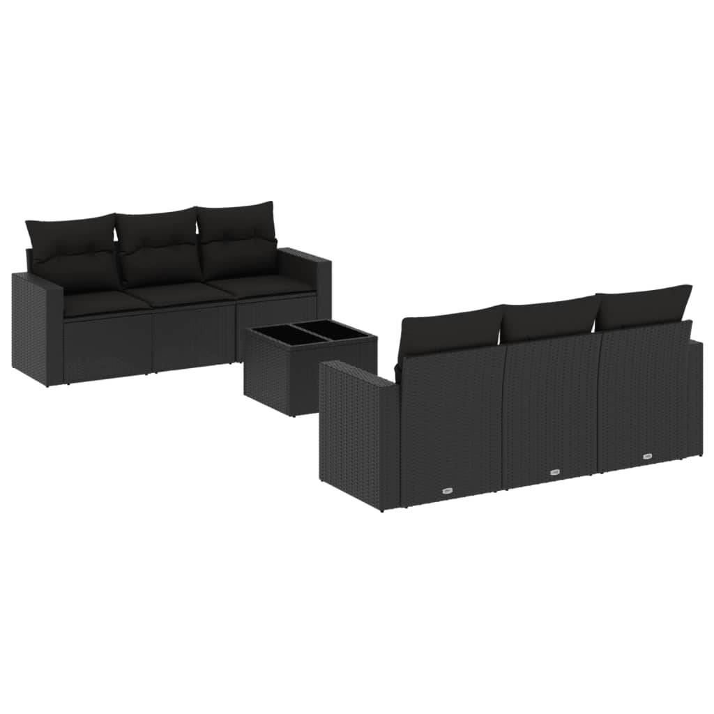 vidaXL 7-tlg. Garten-Sofagarnitur mit Kissen Schwarz Poly Rattan