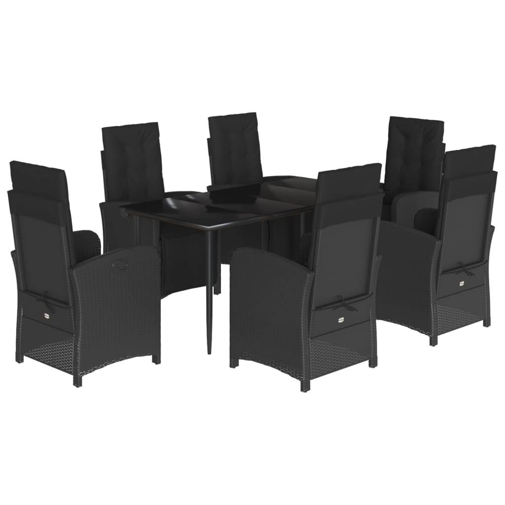 vidaXL 7-tlg. Garten-Essgruppe mit Kissen Schwarz Poly Rattan