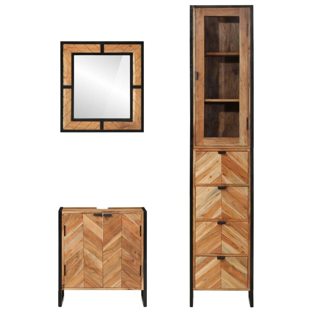 vidaXL 3-tlg. Badmöbel-Set Eisen und Massivholz Akazie