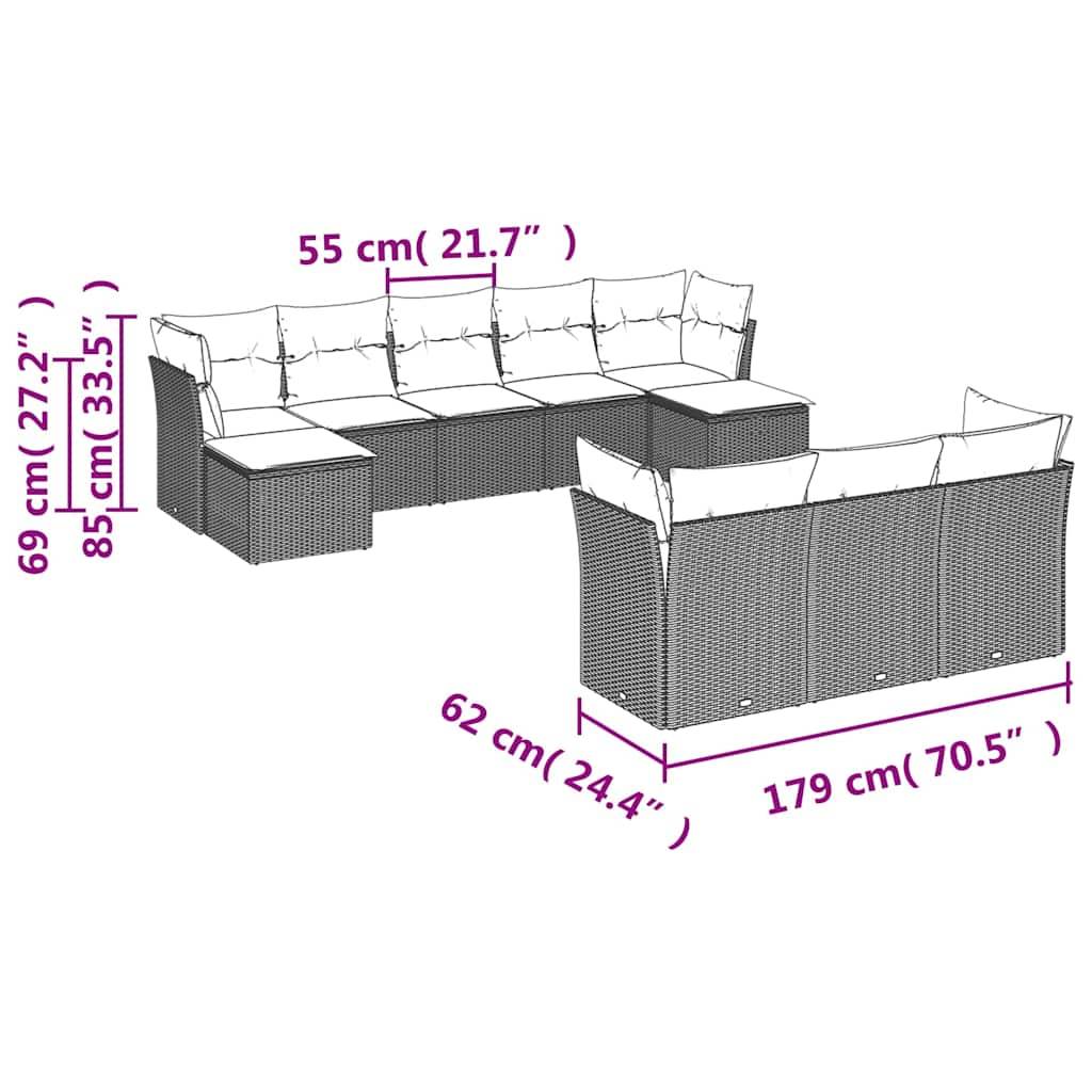 vidaXL 10-tlg. Garten-Sofagarnitur mit Kissen Braun Poly Rattan