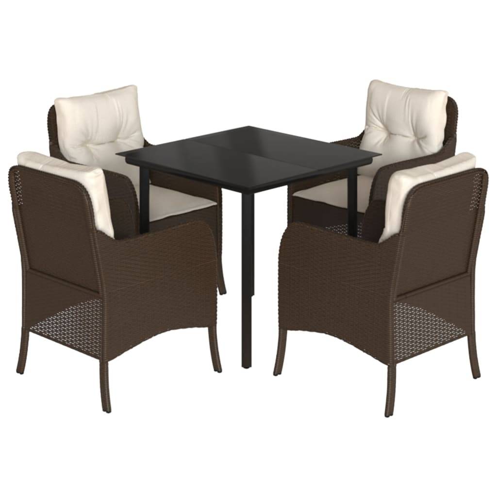 vidaXL 5-tlg. Garten-Essgruppe mit Kissen Braun Poly Rattan