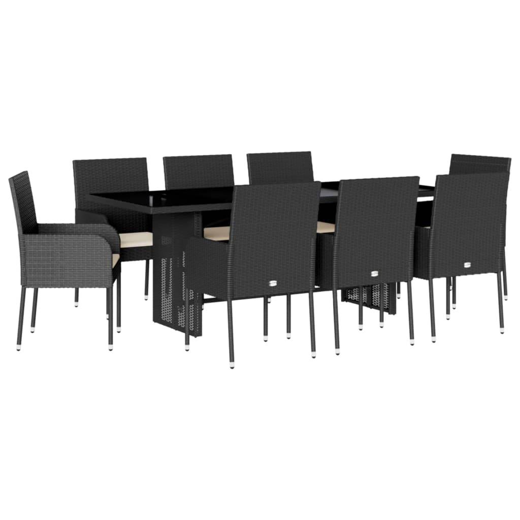 vidaXL 9-tlg. Garten-Essgruppe mit Kissen Schwarz Poly Rattan
