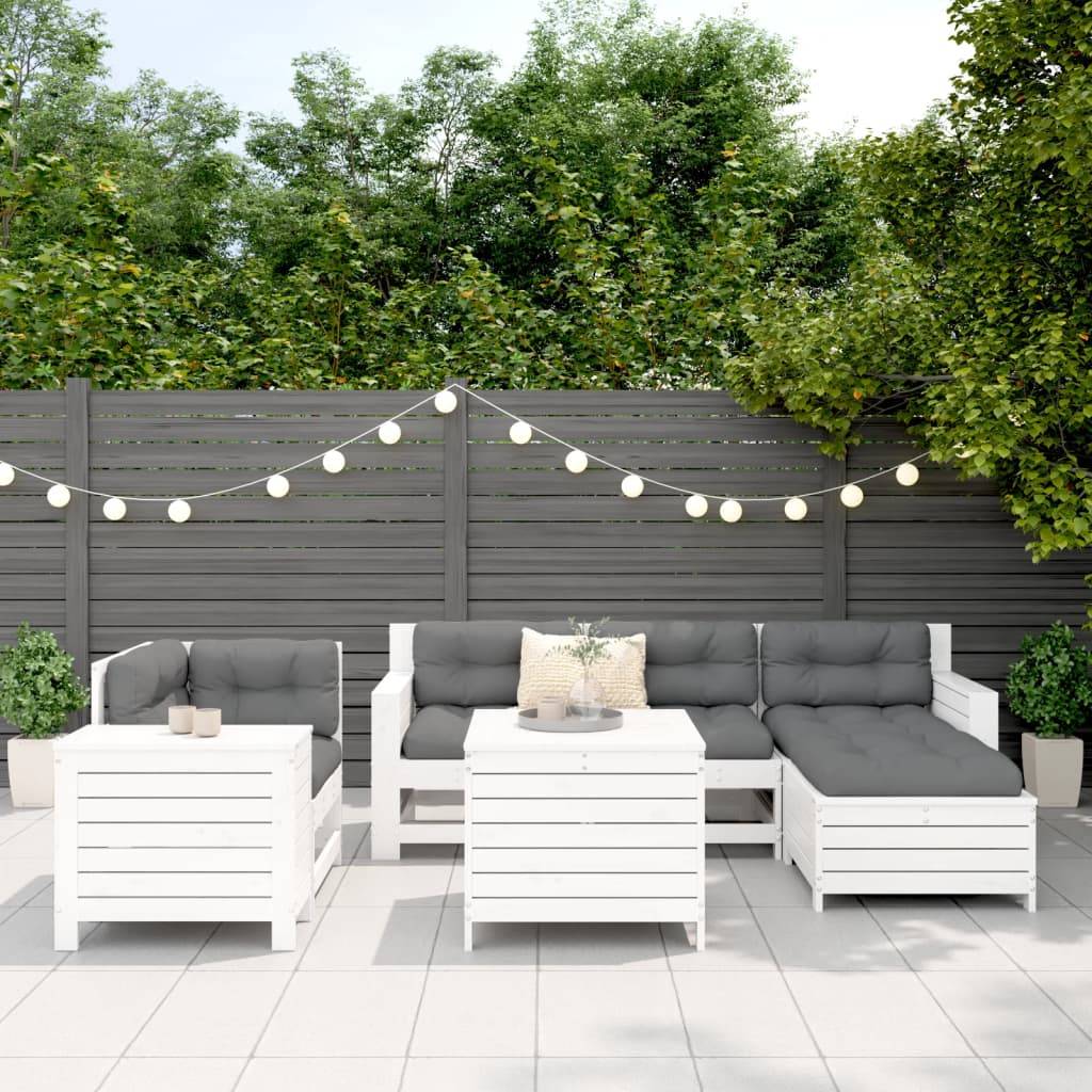 vidaXL 7-tlg. Garten-Sofagarnitur Weiß Massivholz Kiefer