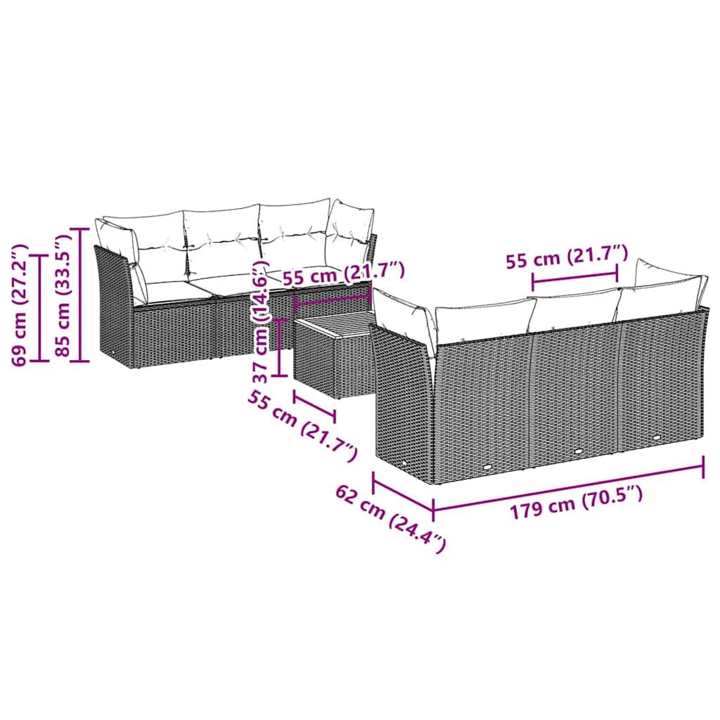vidaXL 7-tlg. Garten-Sofagarnitur mit Kissen Schwarz Poly Rattan