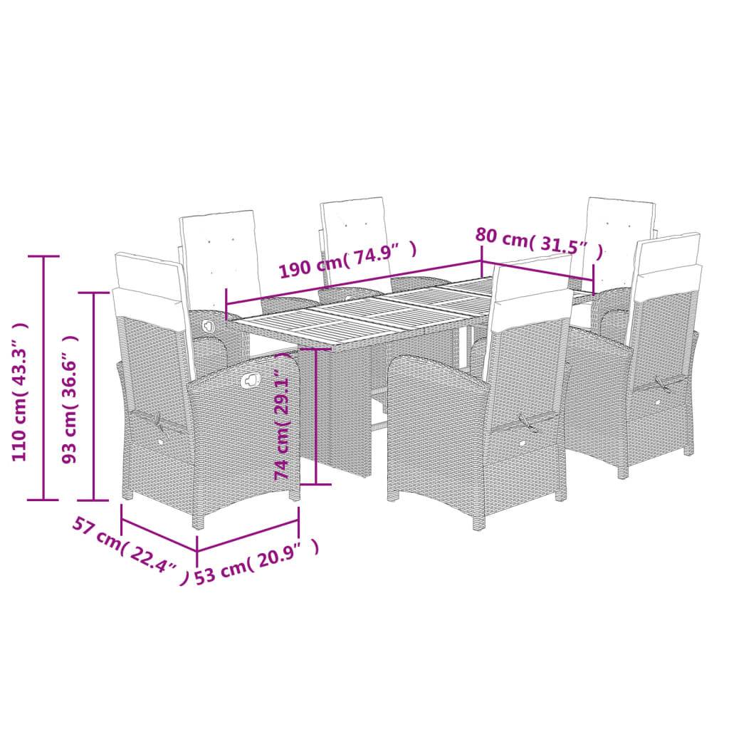 vidaXL 7-tlg. Garten-Essgruppe mit Kissen Beige Poly Rattan