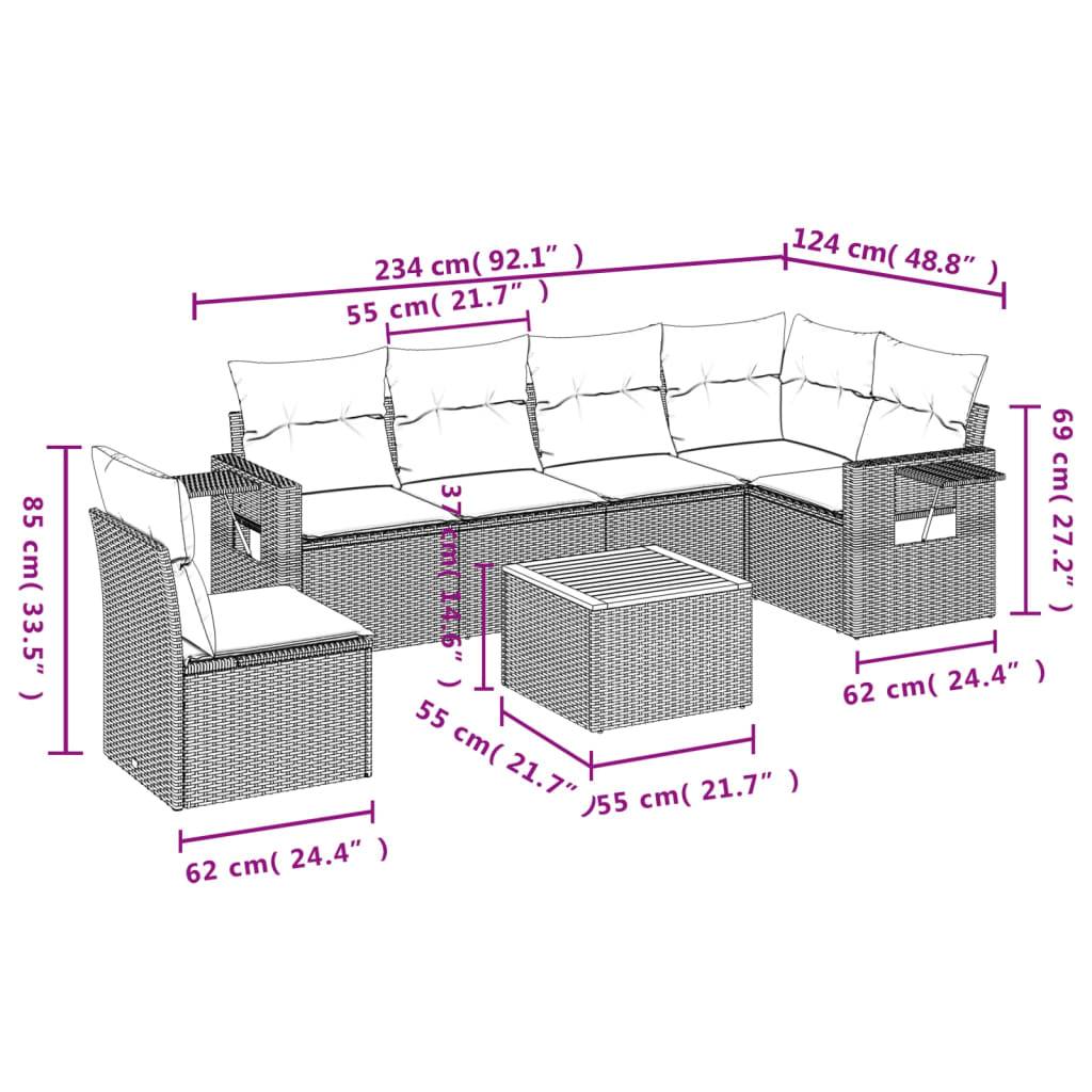 vidaXL 7-tlg. Garten-Sofagarnitur mit Kissen Grau Poly Rattan