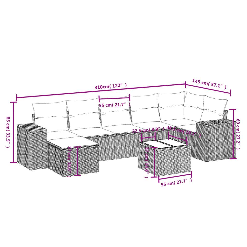 vidaXL 8-tlg. Garten-Sofagarnitur mit Kissen Grau Poly Rattan