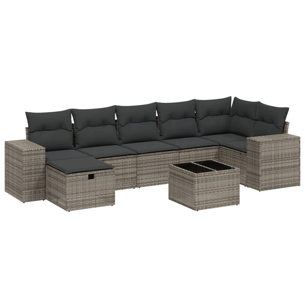 vidaXL 8-tlg. Garten-Sofagarnitur mit Kissen Grau Poly Rattan