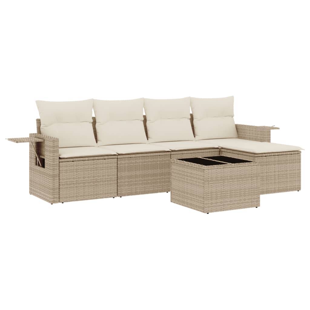 vidaXL 6-tlg. Garten-Sofagarnitur mit Kissen Beige Poly Rattan