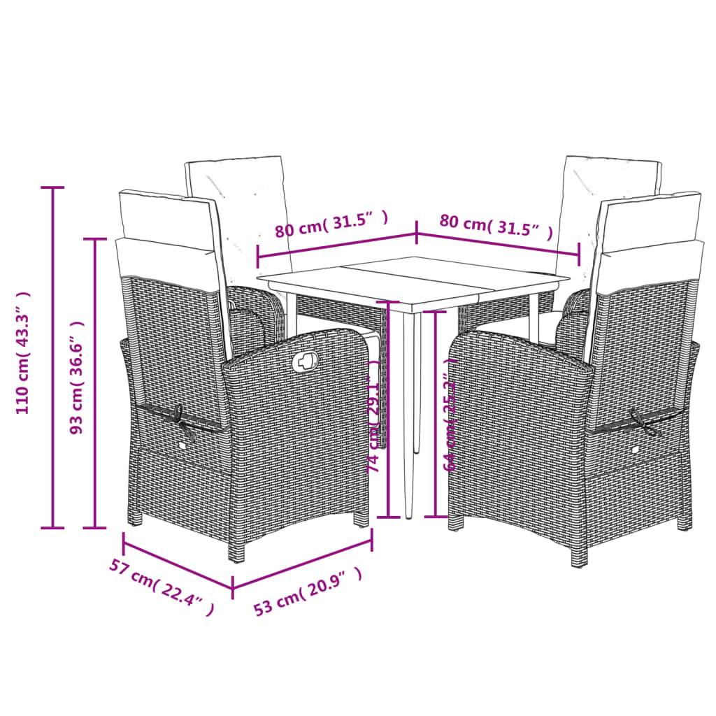 vidaXL 5-tlg. Garten-Essgruppe mit Kissen Braun Poly Rattan