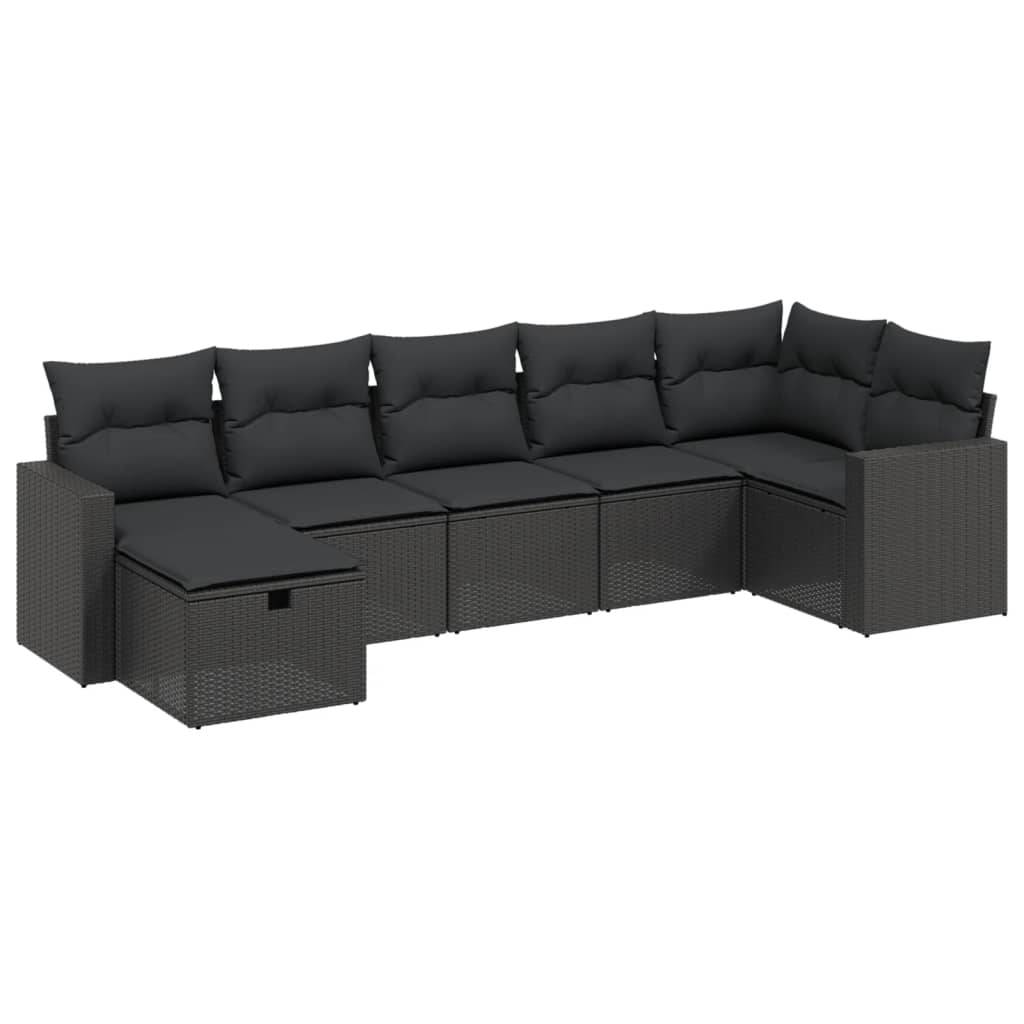 vidaXL 7-tlg. Garten-Sofagarnitur mit Kissen Schwarz Poly Rattan