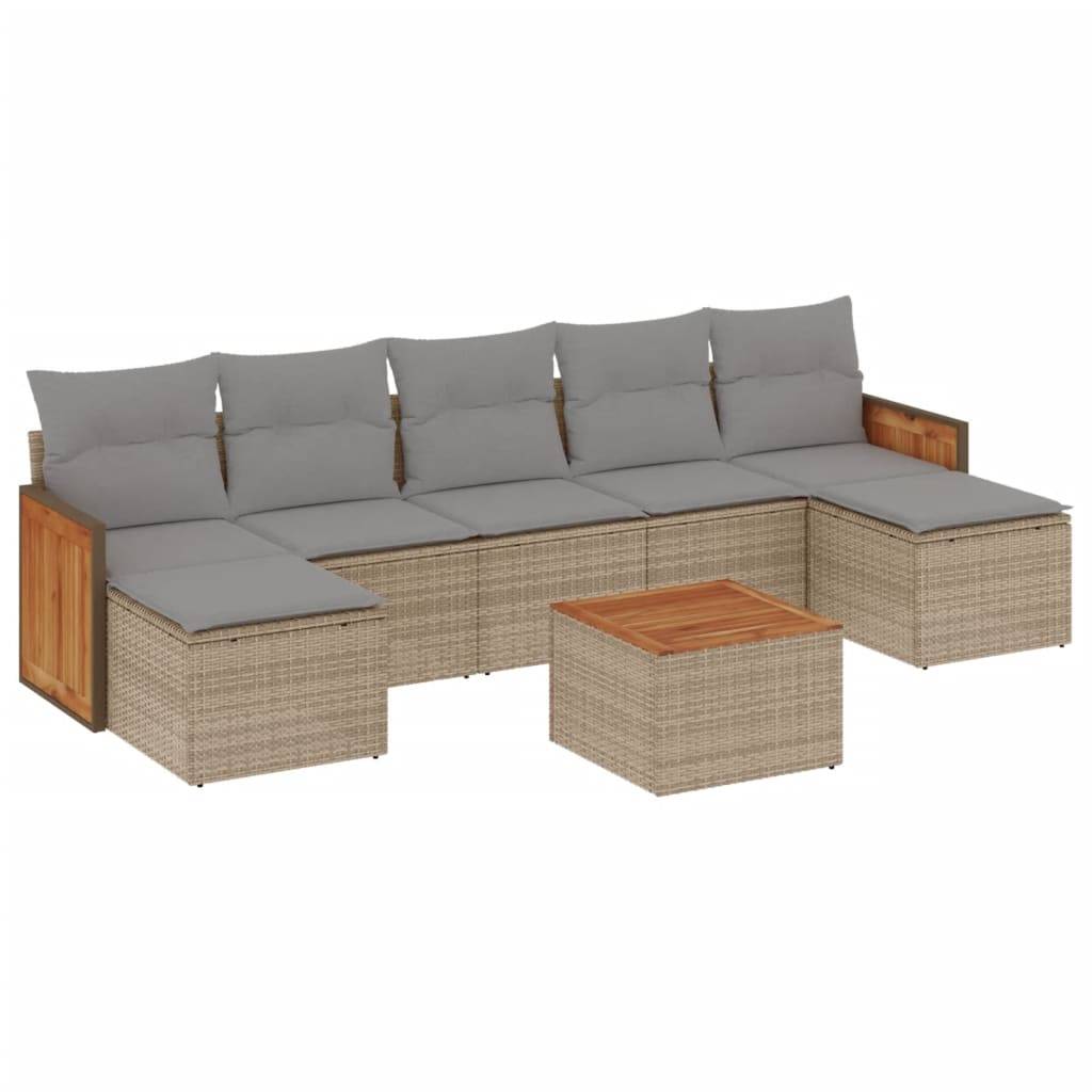 vidaXL 8-tlg. Garten-Sofagarnitur mit Kissen Beige Poly Rattan