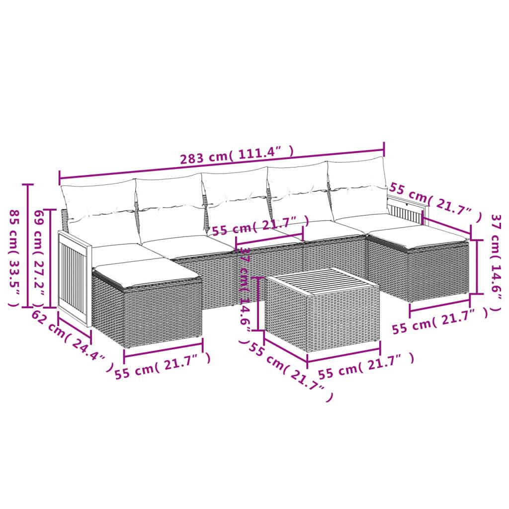 vidaXL 8-tlg. Garten-Sofagarnitur mit Kissen Beige Poly Rattan