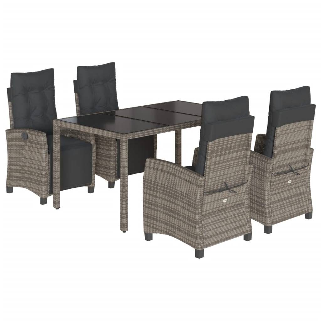 vidaXL 5-tlg. Garten-Essgruppe mit Kissen Grau Poly Rattan