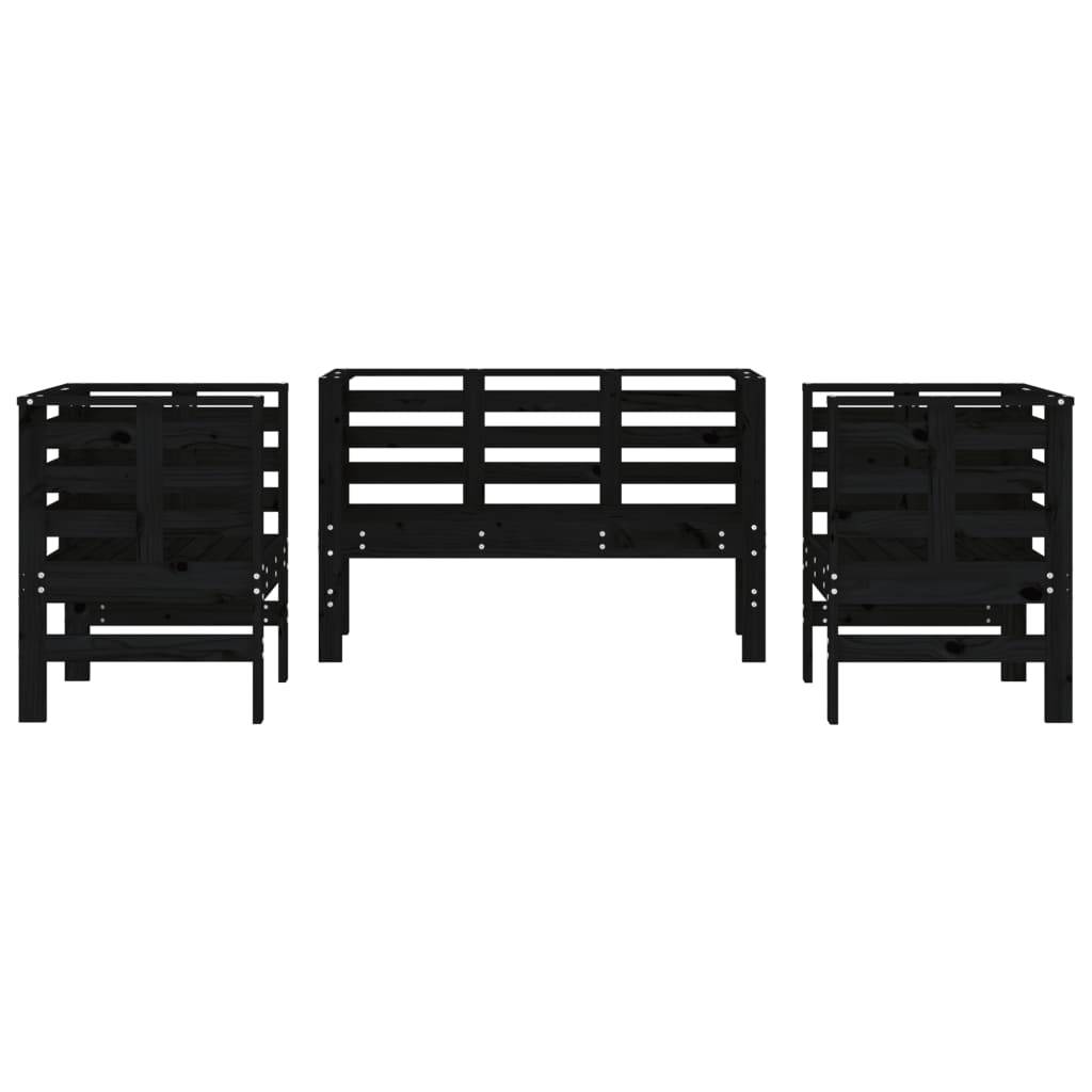 vidaXL 3-tlg. Garten-Lounge-Set Schwarz Massivholz Kiefer