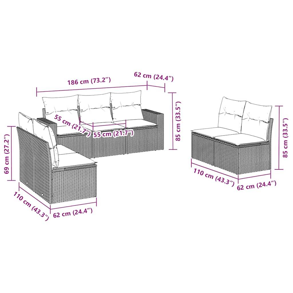 vidaXL 7-tlg. Garten-Sofagarnitur mit Kissen Braun Poly Rattan